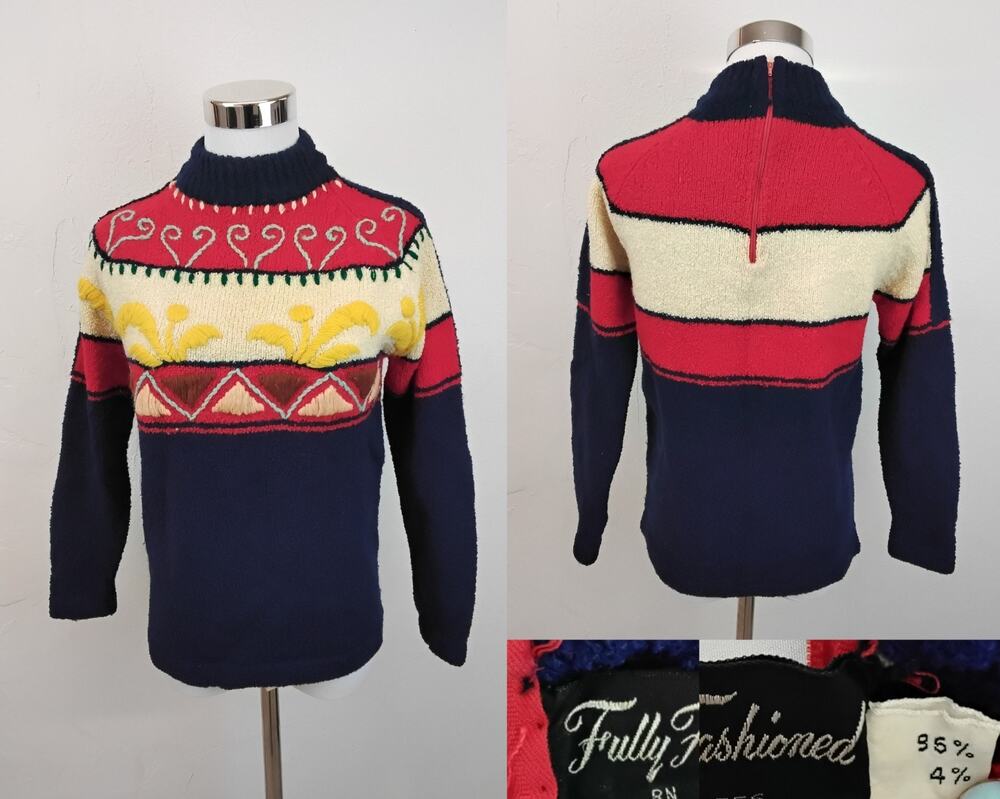 Vintage 1970s Fully Fashioned Wool Ski Sweater Women's S/M #Z4366